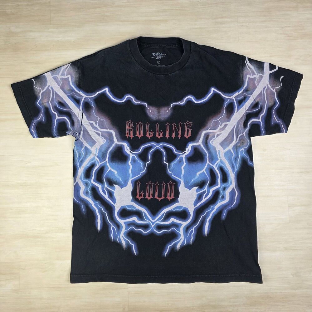 Rolling Loud Shirt Mens Large Black Blue Lightning Graphic Tee Music Festival